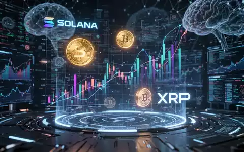 Futuristisches KI-Interface mit holografischen Kryptowährungskursen für Solana und XRP, leuchtende digitale Währungssymbole. - Foto: über boerse-global.de
