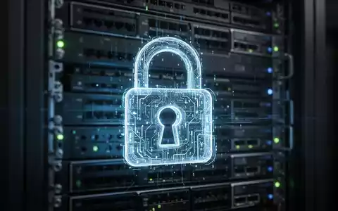 Glühendes digitales Vorhängeschloss auf unscharfem Server-Rack, Symbol für eine Cybersicherheitslücke in SharePoint. - Foto: über boerse-global.de
