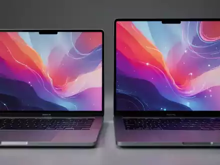 Zwei Laptops, einer schlanker als der andere, mit leuchtenden Bildschirmen, die den Unterschied zwischen Air und Pro symbolisieren. - Foto: über boerse-global.de