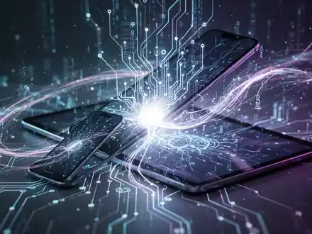 Leuchtendes neuronales Netzdesign über Smartphone und Tablet, symbolisiert KI-Integration und Hardware-Stufen. - Foto: über boerse-global.de