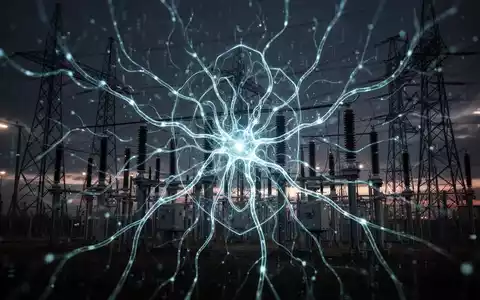 Ein stilisiertes Bild, das ein Stromnetz mit überlagernden digitalen Elementen und einem leuchtenden neuronalen Netzwerk darstellt, was eine Cyberbedrohung symbolisiert. - Foto: über boerse-global.de
