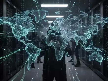 Glühende Linien und Schattengestalten als Hacker bei einem Angriff auf ein globales Netzwerk. - Foto: über boerse-global.de