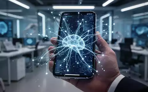 Smartphone-Bildschirm mit komplexem, leuchtendem KI-Neuronalnetz-Interface in einer Hand. - Foto: über boerse-global.de