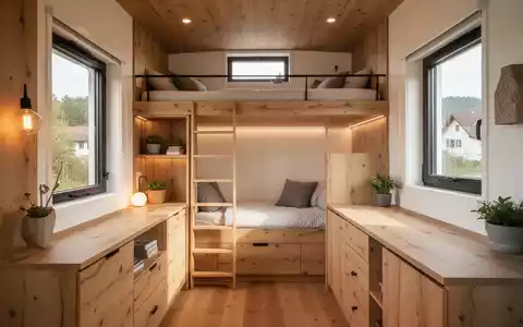 Innenansicht eines modernen Tiny Houses in Lörrach mit cleverer Raumnutzung, Schlafempore und natürlichem Lichteinfall. - Foto: über boerse-global.de