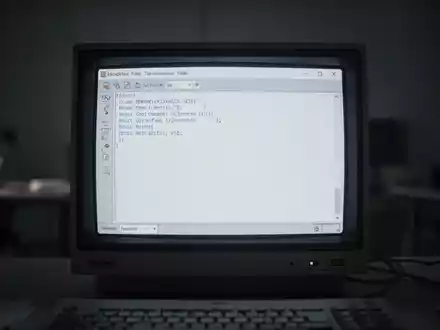 Nahaufnahme eines Retro-Computermonitors mit einem minimalistischen Texteditor, weiße Schrift auf dunklem Hintergrund. - Foto: über boerse-global.de