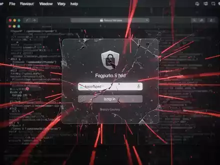 Abstraktes digitales macOS-Interface mit defekten Anmeldefenstern und roten Linien als Symbol fĂŒr Datendiebstahl. - Foto: ĂŒber boerse-global.de