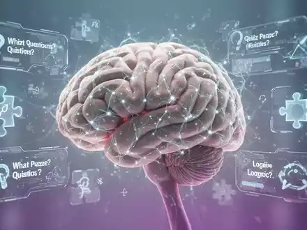 Nahaufnahme eines menschlichen Gehirns mit leuchtenden neuronalen Netzwerken und abstrakten, holografischen Quiz- und Logiksymbolen. - Foto: über boerse-global.de