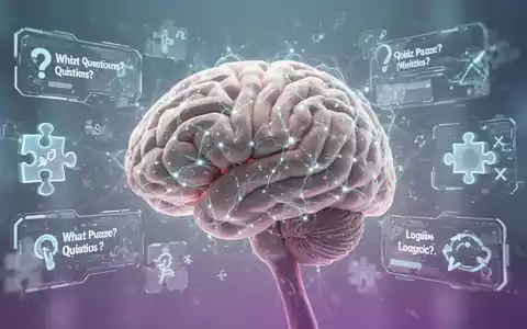 Nahaufnahme eines menschlichen Gehirns mit leuchtenden neuronalen Netzwerken und abstrakten, holografischen Quiz- und Logiksymbolen. - Foto: über boerse-global.de