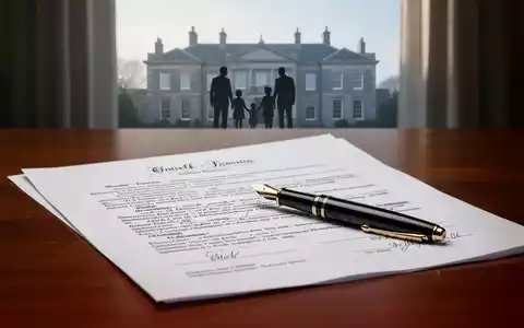 Ein juristisches Dokument, wahrscheinlich ein Testament, auf einem Schreibtisch mit einem Füllfederhalter und angedeuteter Familiensilhouette im Hintergrund. - Foto: über boerse-global.de