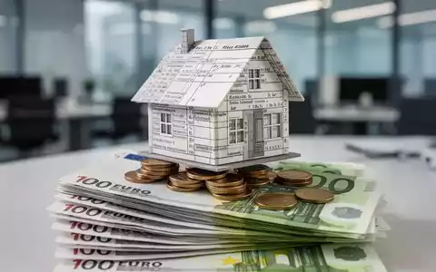 Ein detailliertes Modellhaus aus Steuerformularen und Münzen, das auf einem Stapel deutscher Euro-Banknoten steht und finanzielle Belastung symbolisiert. - Foto: über boerse-global.de