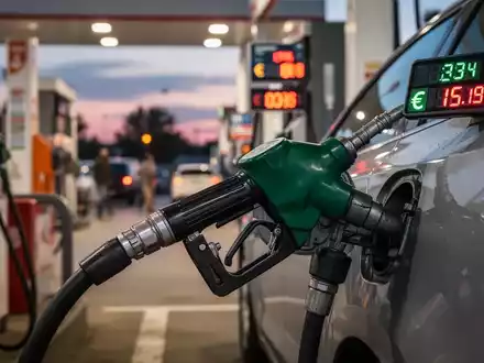 Eine Zapfsäule an einer Tankstelle zeigt steigende Kraftstoffpreise in Euro an, während Benzin in ein Auto gepumpt wird. - Foto: über boerse-global.de