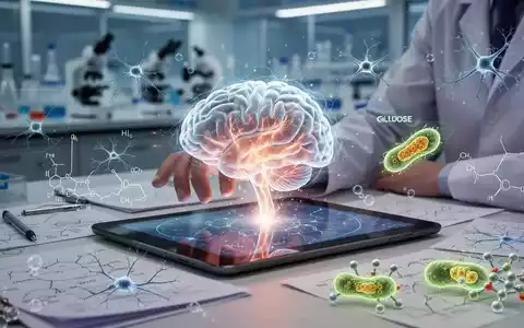 Eine Hand, die nach einer leuchtenden Gehirn-Illustration auf einem Tablet greift, umgeben von wissenschaftlichen Notizen und Diagrammen. - Foto: über boerse-global.de