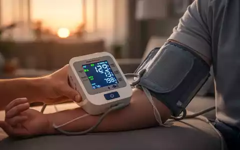 Eine Hand hält eine Blutdruckmanschette um den Oberarm, ein digitales Display zeigt normale Werte an. Hintergrund ist ein ruhiges Zuhause. - Foto: über boerse-global.de