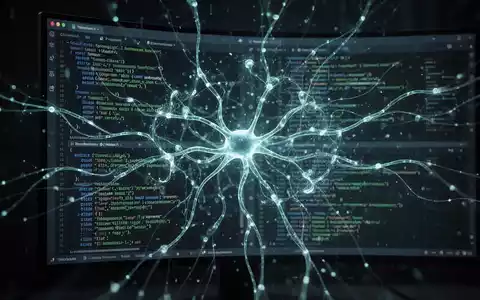 Stilisierte neuronale Netzstruktur, die mit einer Kommandozeile auf einem Bildschirm verschmilzt – Symbol für KI-Kontext und effizientes Datenmanagement. - Foto: über boerse-global.de