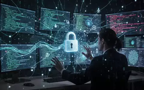 Leuchtendes abstraktes Netzwerk auf dunklem Hintergrund mit Datenfluss, das Cybersicherheitsbedrohungen und Phishing-Angriffe darstellt. - Foto: über boerse-global.de