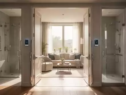 Ein modernes, barrierefreies Apartment mit breiten Türen und einer ebenerdigen Dusche, das altersgerechtes Wohnen ermöglicht. - Foto: über boerse-global.de