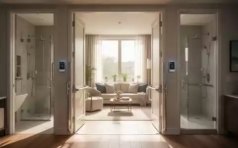 Ein modernes, barrierefreies Apartment mit breiten Türen und einer ebenerdigen Dusche, das altersgerechtes Wohnen ermöglicht. - Foto: über boerse-global.de