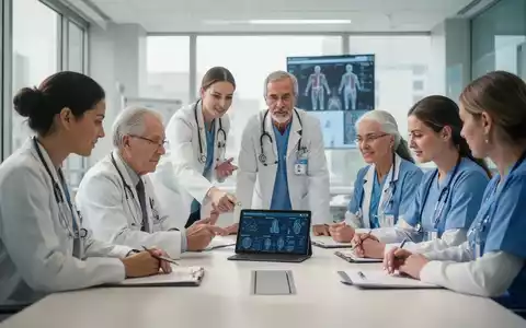 Ärzte, Krankenschwestern und Therapeuten besprechen in einem modernen Konferenzraum die Patientenversorgung. - Foto: über boerse-global.de