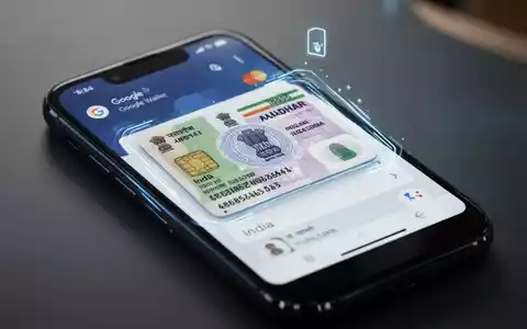Ein Smartphone zeigt eine digitale Aadhaar-Karte in der Google Wallet App mit einem abstrakten Hintergrund aus indischen Mustern. - Foto: über boerse-global.de