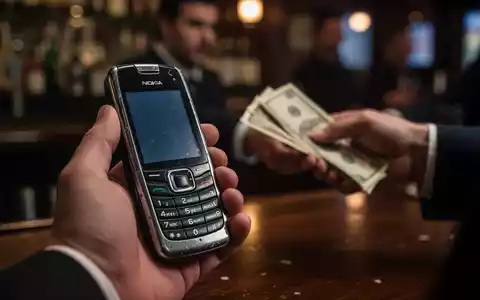 Eine Hand hält ein älteres Smartphone, während im unscharfen Hintergrund Geld den Besitzer wechselt, in einer dunklen Bar. - Foto: über boerse-global.de