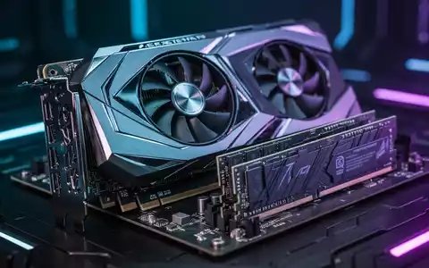Nahaufnahme von PC-Komponenten: Grafikkarte mit leuchtenden Akzenten und RAM-Riegeln, Symbol für leistungsstarke Gaming-Hardware. - Foto: über boerse-global.de