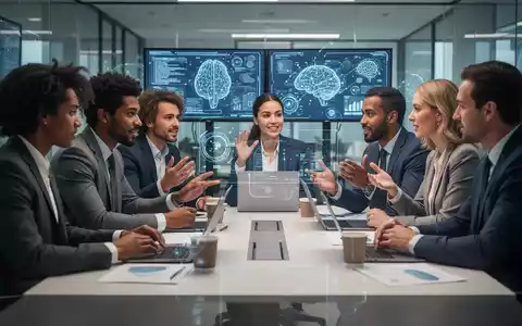 Eine Gruppe von Fachleuten bei einer Besprechung, die Soft Skills und menschliche Interaktion im Zeitalter der KI symbolisiert. - Foto: über boerse-global.de