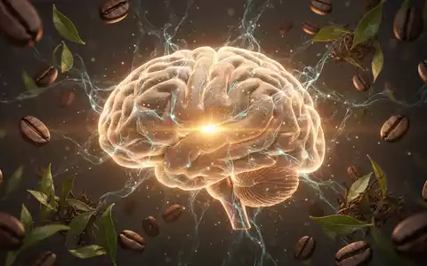 Ein stilisiertes Gehirn mit leuchtenden neuronalen Pfaden, umgeben von Kaffee- und Teeblättern, symbolisiert die Behandlung von ADHS. - Foto: über boerse-global.de