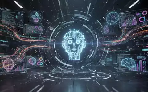 Leuchtendes, abstraktes KI-Assistenten-Symbol im Zentrum einer futuristischen digitalen Oberfläche, umgeben von Datenströmen und holografischen Elementen. - Foto: über boerse-global.de