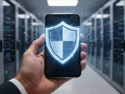 Eine Hand hält ein Smartphone mit einem digitalen Schildsymbol auf dem Bildschirm, das verbesserte Privatsphäre- und Sicherheitsfunktionen darstellt. - Foto: über boerse-global.de