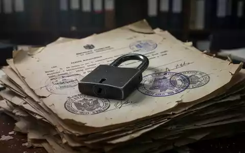 Ein Stapel alter Dokumente mit offiziellen Stempeln und Siegeln, teilweise verdeckt von einem dunklen Vorhängeschloss. - Foto: über boerse-global.de