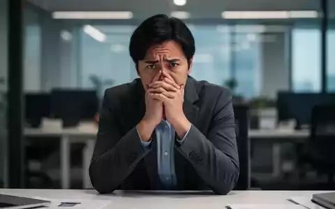 Eine nachdenkliche Person sitzt an einem Schreibtisch im Büro, die Hände vor dem Gesicht, was Erschöpfung und Stress symbolisiert. - Foto: über boerse-global.de