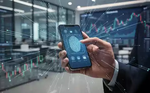 Nahaufnahme einer Hand, die ein Smartphone hält, mit biometrischem Fingerabdruckscan auf dem Bildschirm, umgeben von digitalen Sicherheitsgrafiken. - Foto: über boerse-global.de