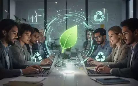 Menschen nehmen an einem Online-Kurs teil, auf dem Bildschirm sind Symbole für Nachhaltigkeit und Bildung zu sehen. - Foto: über boerse-global.de