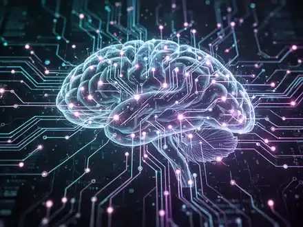 Stilisierte neuronale Netzstruktur mit leuchtend blauen und violetten Verbindungen, die fortschrittliche KI und Unternehmensmanagement-Tools repräsentiert. - Foto: über boerse-global.de