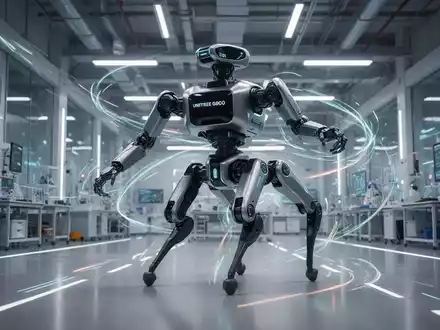 Futuristischer Unitree GD01-Transformationsroboter in einer Hightech-Anlage, der seine Dual-Mode-Fähigkeiten zeigt. - Foto: über boerse-global.de