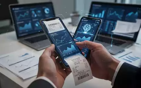 Eine Hand hält ein Smartphone, das einen Beleg scannt, mit einer KI-Anwendung auf dem Bildschirm, im Hintergrund ein Büroschreibtisch. - Foto: über boerse-global.de