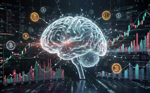 Ein stilisiertes, leuchtendes KI-Gehirn, das mit Finanzdiagrammen, Datenströmen und digitalen Währungssymbolen verbunden ist. - Foto: über boerse-global.de