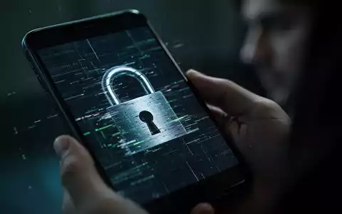 Nahaufnahme eines Smartphone-Bildschirms mit einem verzerrten Vorhängeschloss und digitalen Linien, was eine Cyber-Bedrohung darstellt. - Foto: über boerse-global.de