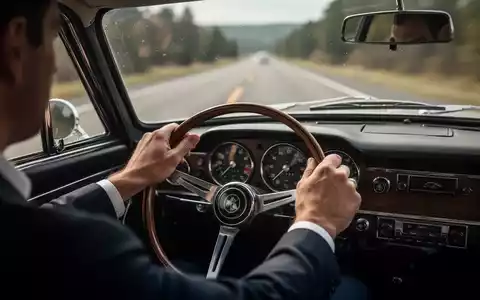 Hände halten ein Lenkrad in einem klassischen Autoinnenraum, mit einem Fokus auf die Strasse, die Konzentration und manuelle Steuerung darstellt. - Foto: über boerse-global.de