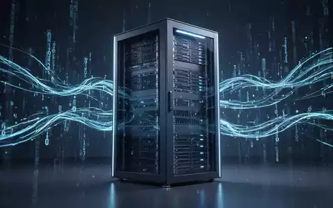 Serverschrank mit blauen Lichtern und digitalen Datenströmen, Symbol fĂŒr europĂ€ische digitale SouverĂ€nitĂ€t und Open-Source-Alternativen. - Foto: ĂŒber boerse-global.de