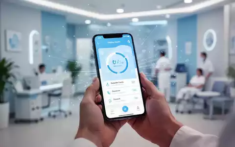 Eine Person hält ein Smartphone mit einer Gesundheits-App-Oberfläche in den Händen, umgeben von digitalen Elementen. - Foto: über boerse-global.de