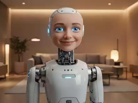 Lebensechter humanoider Roboter mit dezentem Lächeln in modernem Wohnzimmer, für häusliche Begleitung und persönliche Assistenz. - Foto: über boerse-global.de
