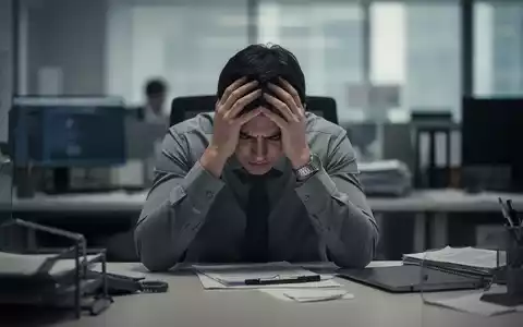 Eine Person sitzt am Schreibtisch, den Kopf in den Händen, umgeben von verschwommenen Büroelementen, die Stress und Überlastung signalisieren. - Foto: über boerse-global.de