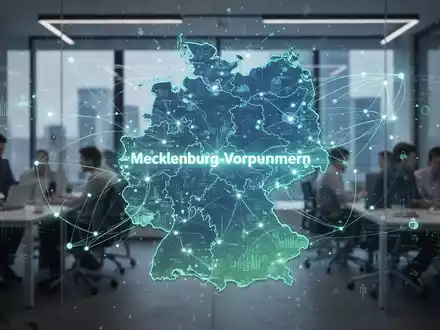 Digitale Karte Mecklenburg-Vorpommerns mit Netzverbindungen, symbolisiert den Umstieg auf Open-Source-Software und digitale Souveränität. - Foto: über boerse-global.de