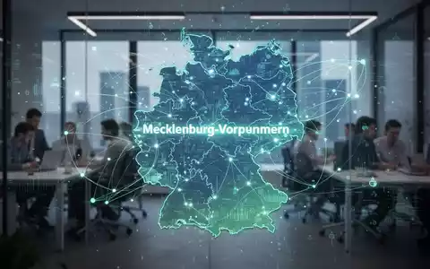 Digitale Karte Mecklenburg-Vorpommerns mit Netzverbindungen, symbolisiert den Umstieg auf Open-Source-Software und digitale SouverĂ€nitĂ€t. - Foto: ĂŒber boerse-global.de