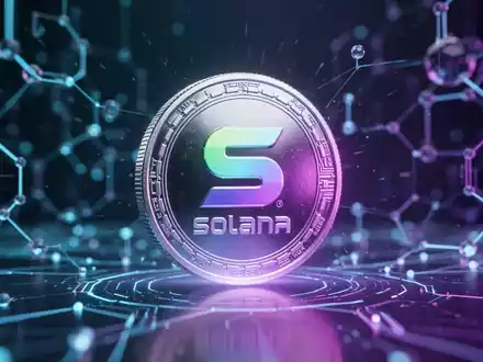Eine stilisierte digitale Solana-Münze leuchtet vor einem futuristischen Blockchain-Netzwerk. - Foto: über boerse-global.de