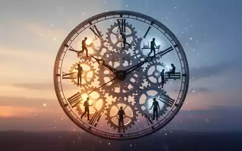 Eine stilisierte Uhr mit leuchtenden Zahnrädern und schemenhaften menschlichen Silhouetten, die verschiedene Chronotypen darstellen. - Foto: über boerse-global.de