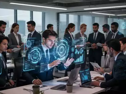 Geschäftsleute konzentrieren sich in einem modernen Büro, interagieren mit Technologie und kollaborieren, um die Produktivität zu steigern. - Foto: über boerse-global.de