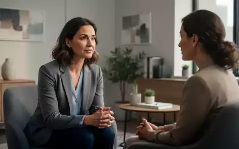 Eine Heilpraktikerin für Psychotherapie spricht in einem ruhigen Büro mit einem Patienten und symbolisiert alternative Therapieansätze. - Foto: über boerse-global.de