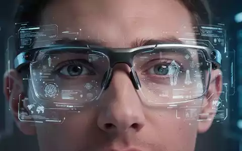 Futuristische Smart Glasses mit dezent integrierten Kameras, die eine Augmented-Reality-Überlagerung digitaler Informationen zur Objekterkennung anzeigen. - Foto: über boerse-global.de